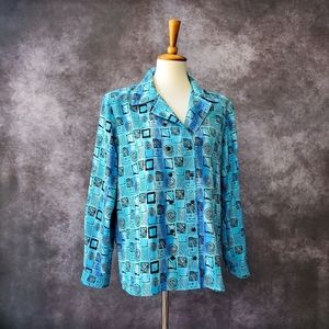 Vintage 80s Simon Jersey Blue Retro Graphic Print Long Sleeve Shirt Size 12